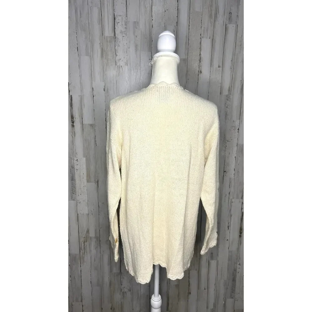 Vintage 80s Crystal Kobe Floral Embroidered Knit Cardigan Beige Women's‎ Medium - Picture 4 of 7